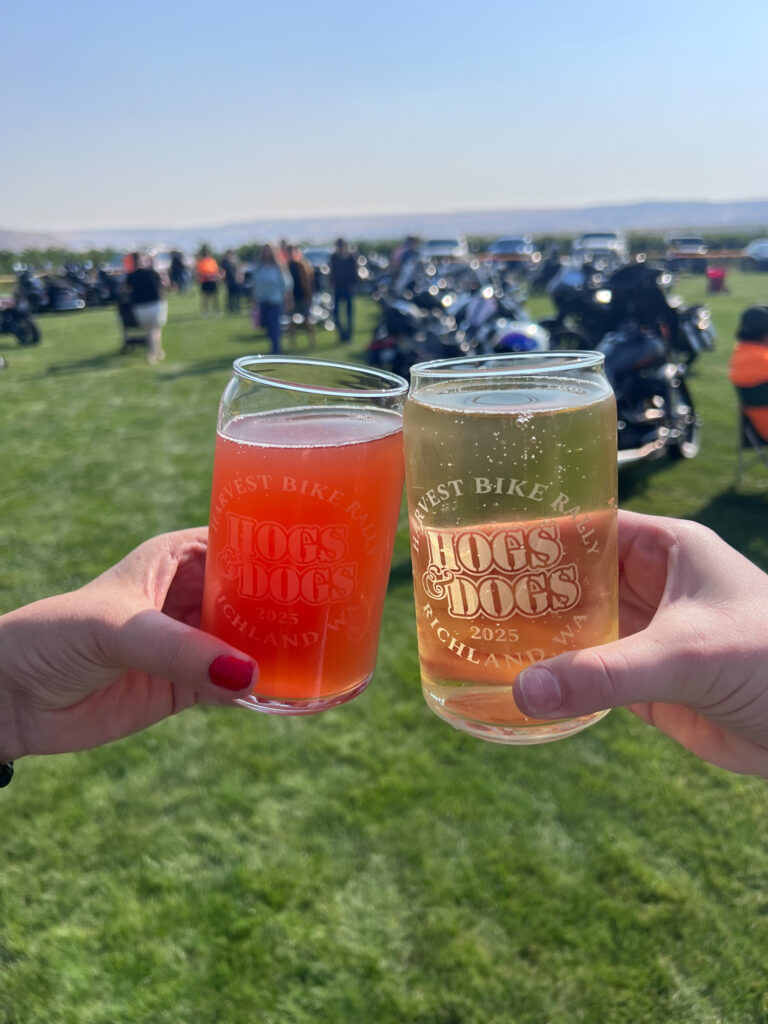 Two drinks at outdoor motorcycle rally event