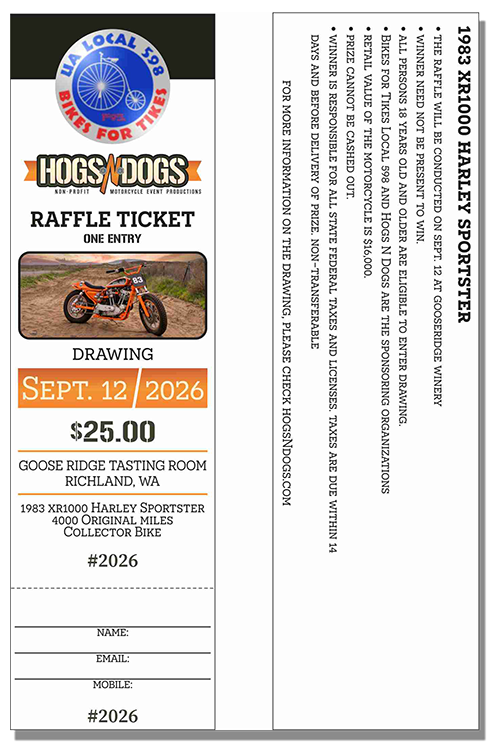 Raffle ticket for 1983 Harley Sportster